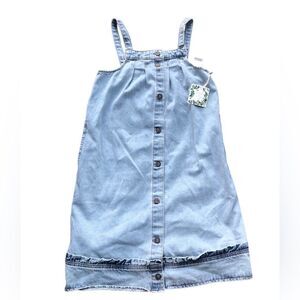 NWT Girls Chelsea & Violet Soft Blue Denim Washed Jumper Buttons Dress Pockets